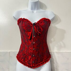 Women’s Lace Up Boned Overbust Bustier Corset S Floral Vamp Whimsigoth Baddie